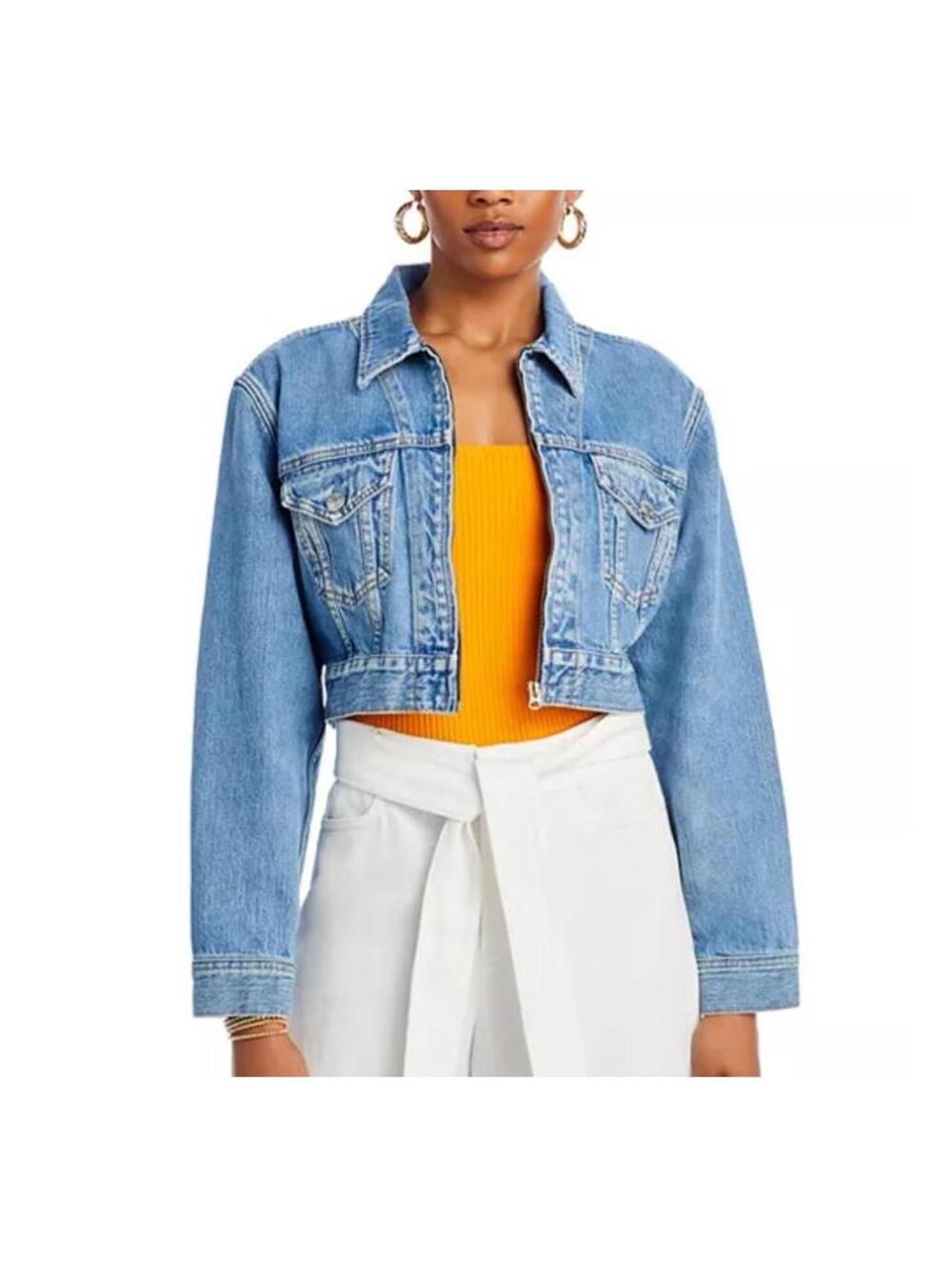 RE/DONE Zip Front Denim Cropped Trucker Jacket (L)